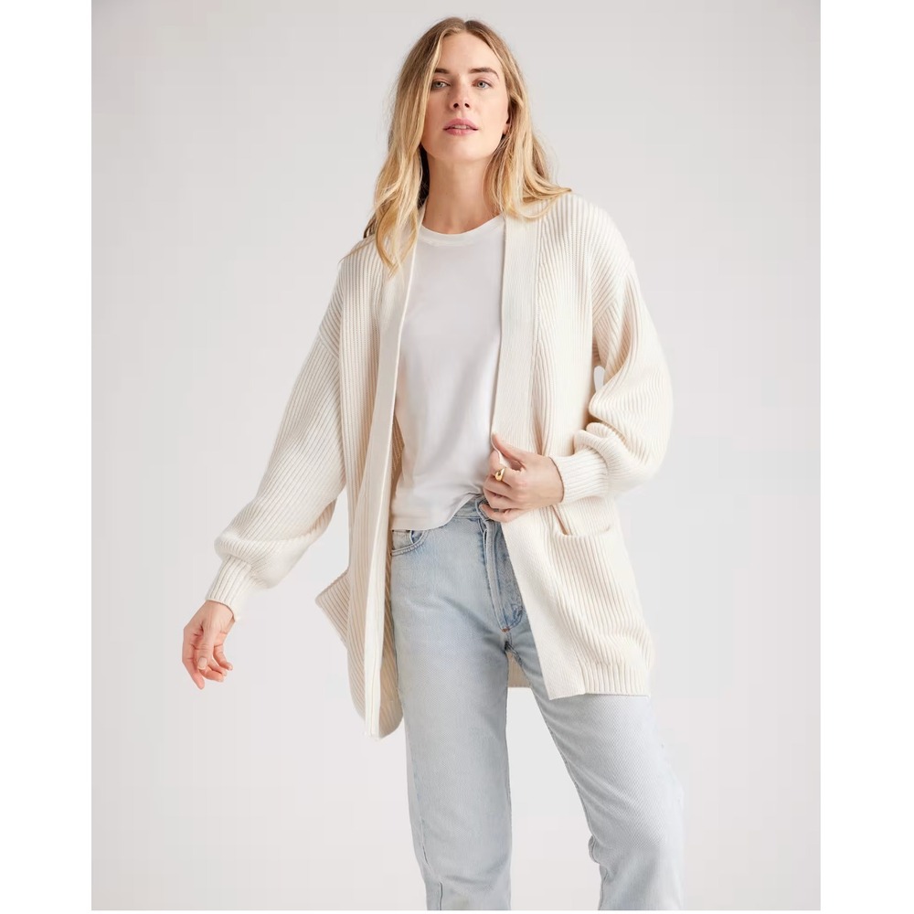 Quince 100% Organic Cotton Chunky Cardigan Cream‎ Oversized L NWT